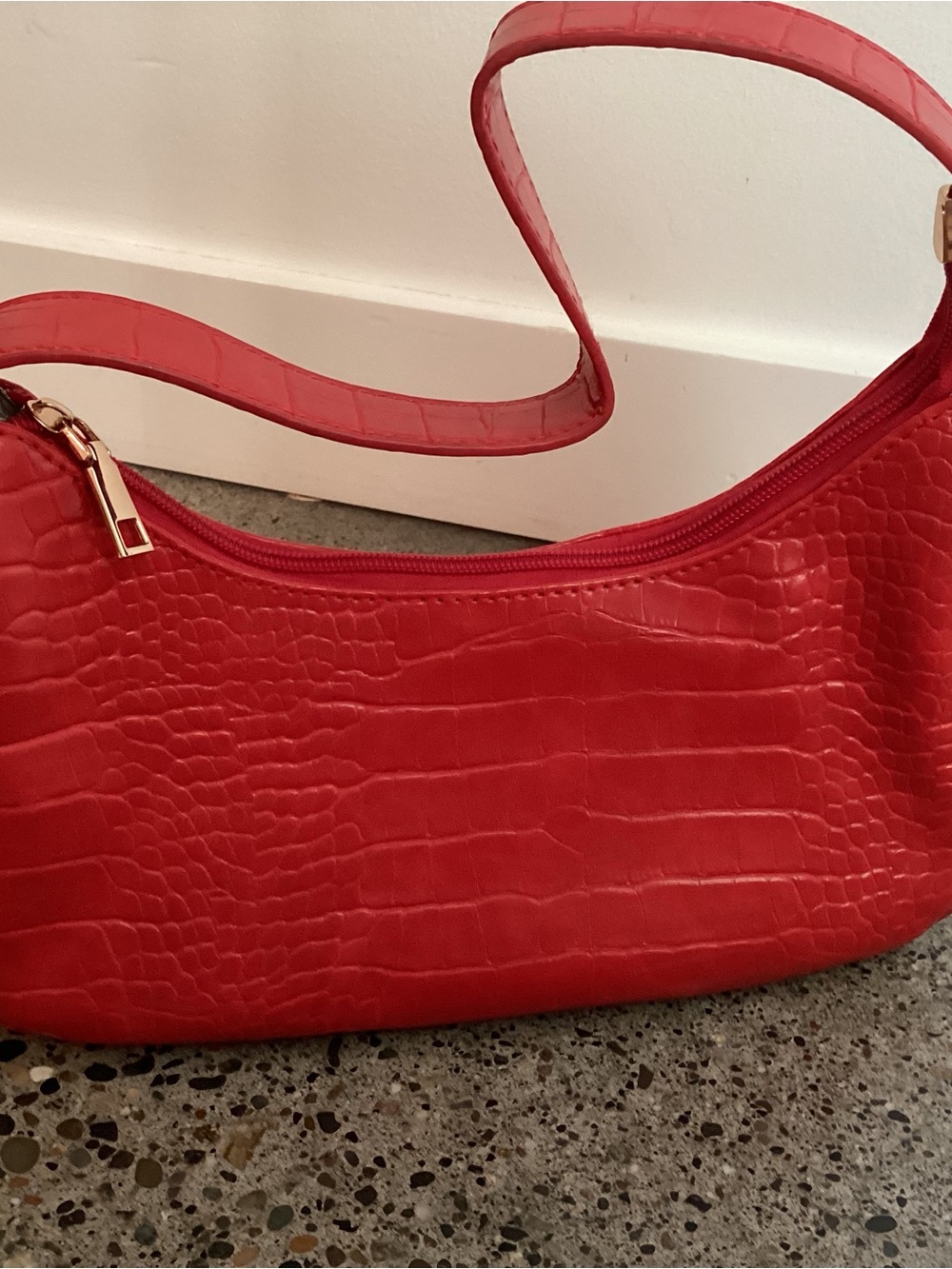 Red Croc-Embossed Shoulder Bag - Women